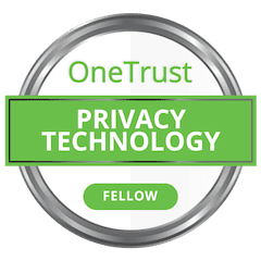 OneTrust-Zertifzierung für Fellow of Privacy Technology in grüner Schrift.